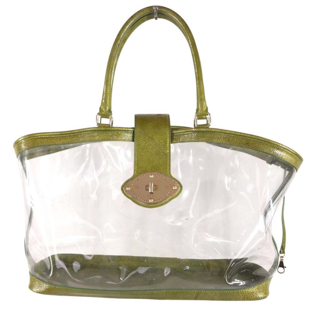 Vintage Escada Clear Vinyl Tote Bag OS Womens Green Gold Rare